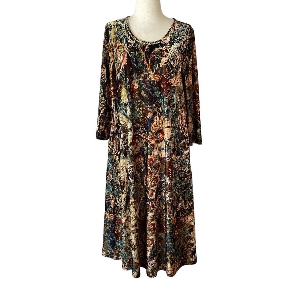 Soft Surroundings PL Floral Stretch Velvet A-Line Midi Dress Petite Large - Picture 2 of 11